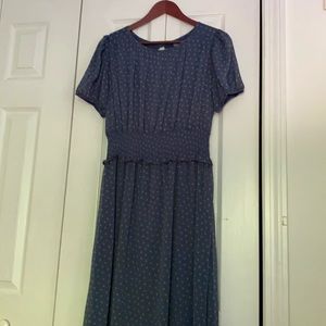 Blue Shortsleeved Long Dress